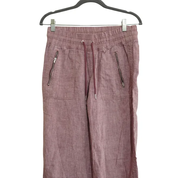 Athleta Size 6 Cabo Linen‎ Wide Leg Pants Mauve Pink Smocked Drawstring Trousers - Image 2