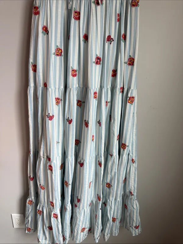 Sézane Blue Stripe Floral Tiered Maxi Dress Far36/US4 - Image 5