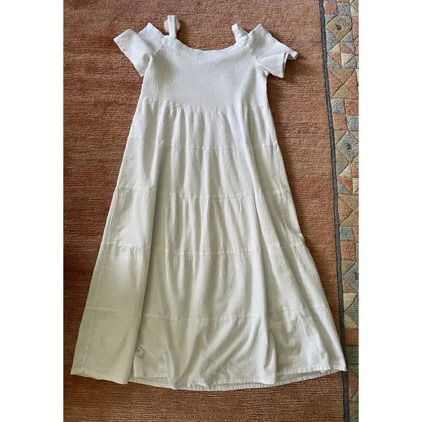 Dunes White Cold Shoulder Maxi Dress Peach Flower Appliqué Lined Size M - Image 5