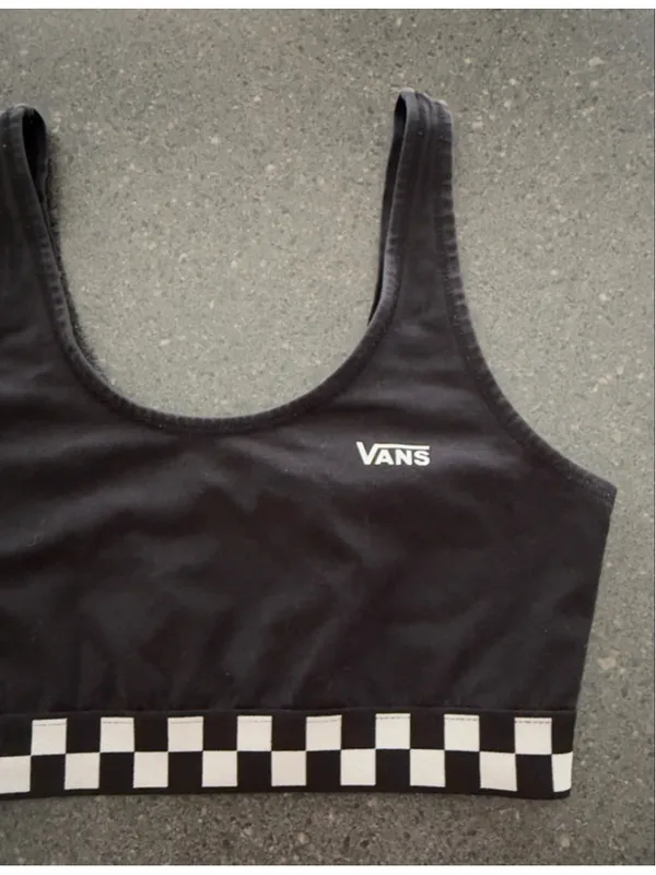 Women's Vans Black & White Checkered Sports Bra S - Image 3