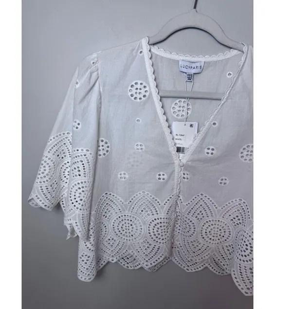 Lucy Paris Loray Embroidered Shirt white sz XS NWT $88 - Image 11