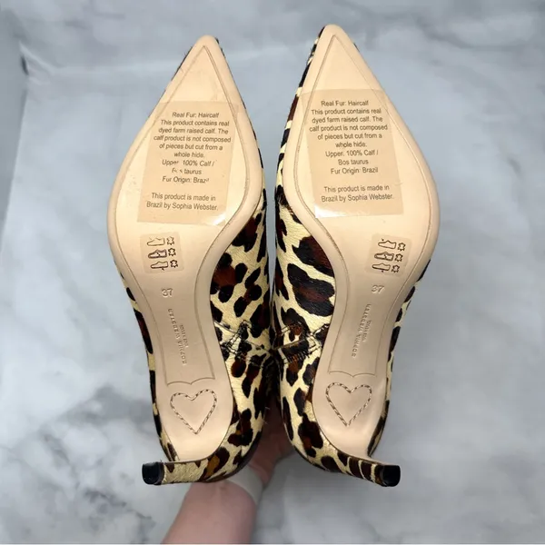 NEW Sophia Webster Rizzo Leopard Calf Hair Pointed Toe Mid Height Ankle Boots 37 - Image 10