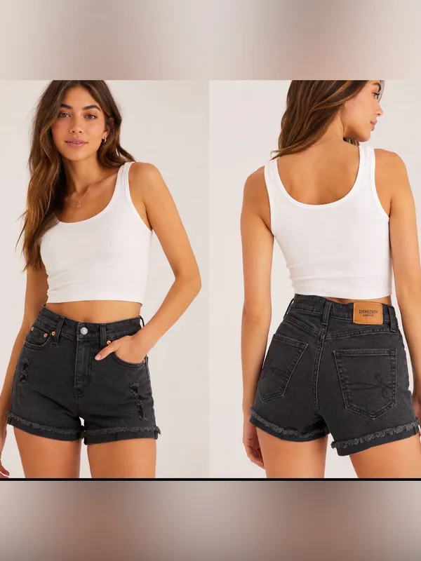 Levi's White Ribbed Cropped Tank Top - Image 2