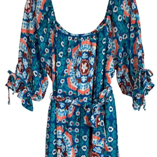 Fig and Flower Blue Floral‎ Medallion Boho Tiered Midi Dress Womens Large - Image 11