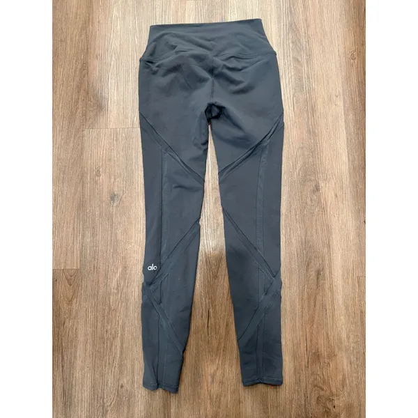 Alo Yoga Women‎ Moto Leggings High Waist Mesh Panel Charcoal Gray Size M W5434R - Image 3