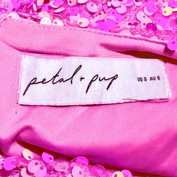 Petal & Pup Kelly Pink Sequin Velvet Mini Dress V Neck Cutout Long Sleeve Small - Image 6