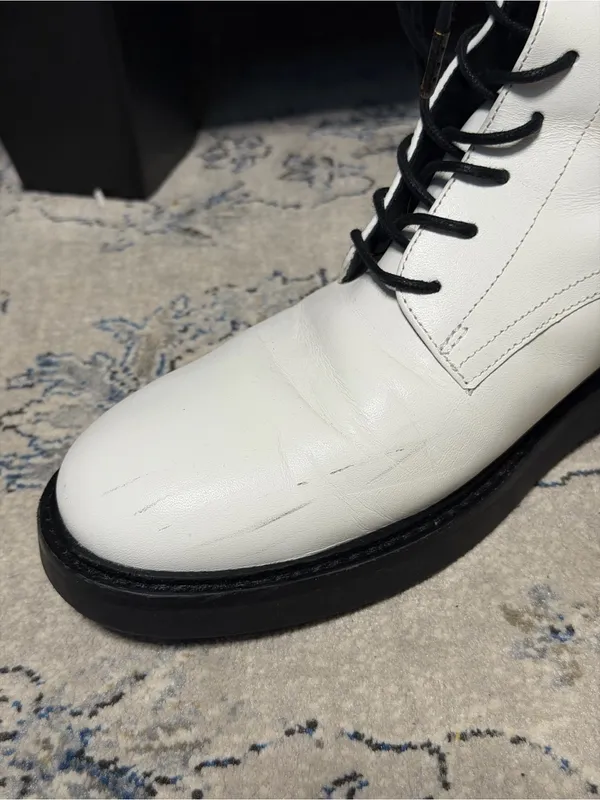 Tory Burch Double-T Combat Boot White Leather - Image 4
