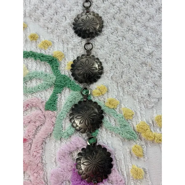 Vintage Silver Tone‎ Concho Belt Western Boho Stamped Metal Link Chain 31 Inch - Image 2