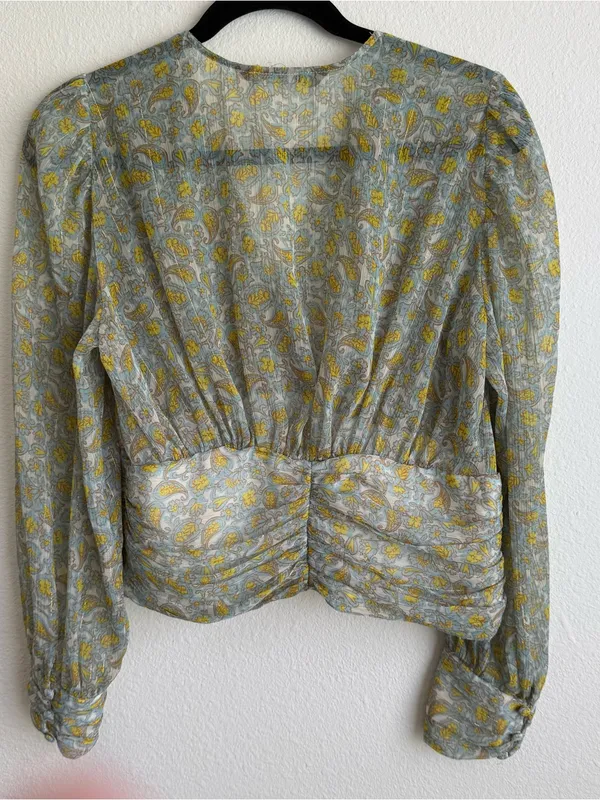 Zara Yellow & Blue Paisley Long Sleeve Top - Image 2