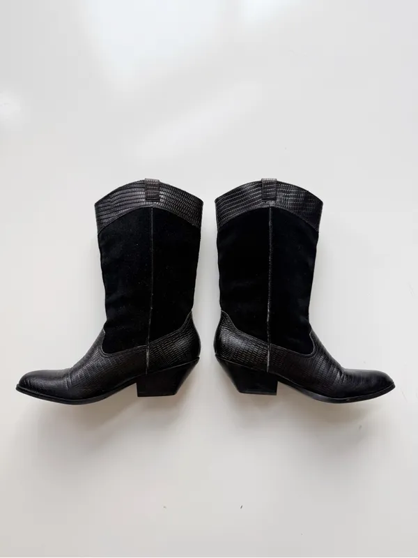 Reba Rodeo Leather Cowgirl Boots Black Size 8 - Image 2