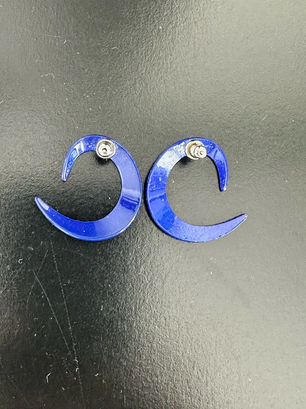 Blue Crescent Moon Earrings - Image 2
