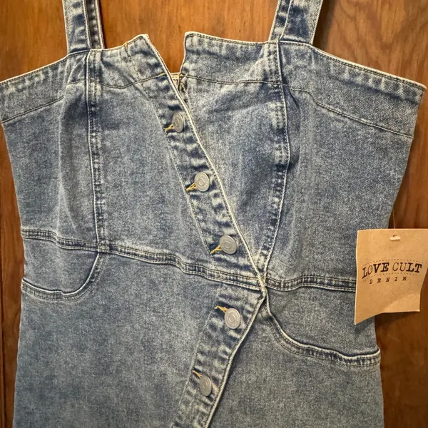 NWT Asymmetrical Denim Mini Dress Acid Wash Western Festival Mall Goth Y2K Indie - Image 3