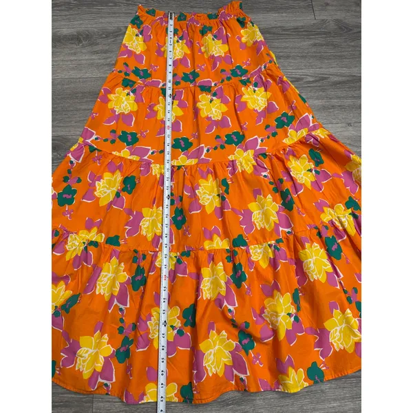 Lulus 100% Cotton‎ Maxi Skirt M Orange Floral Tiered High Waist Boho Summer - Image 7
