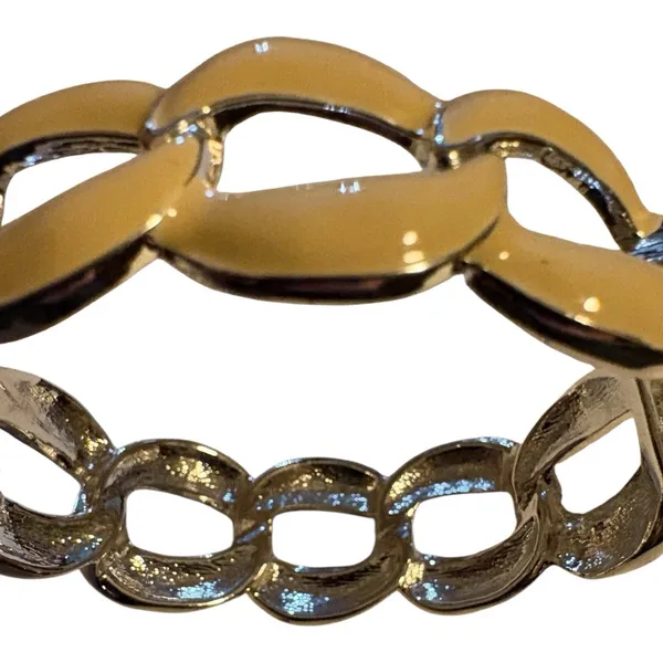 Beige and Silver Chain Link Bracelet, One Size - Image 3