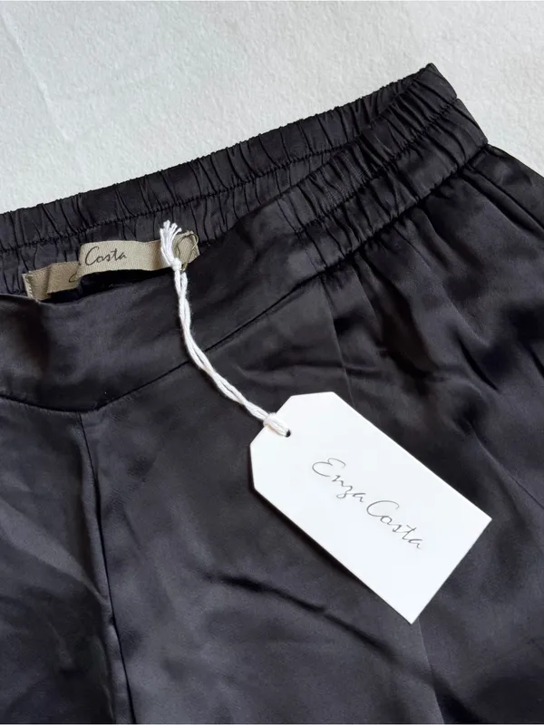 New Enza Costa Pleated Satin Pant in Black - Image 4