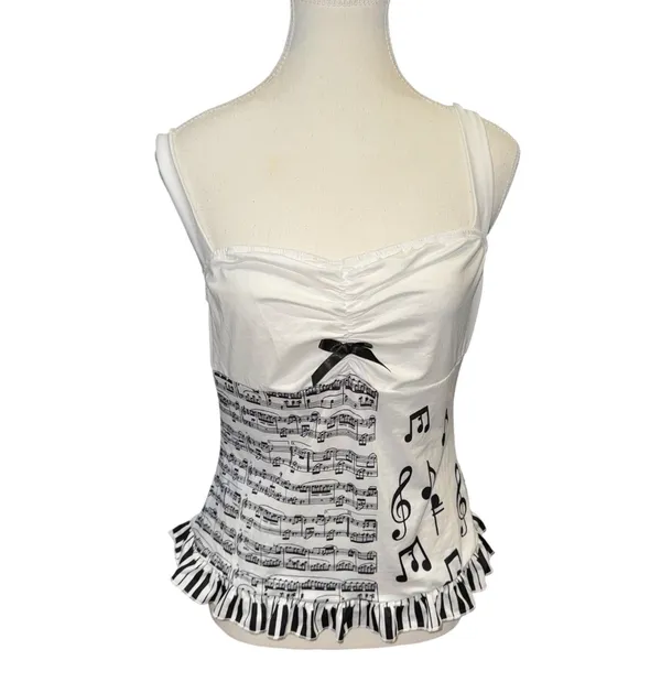 White music note piano key ruffle camisole top - Image 2