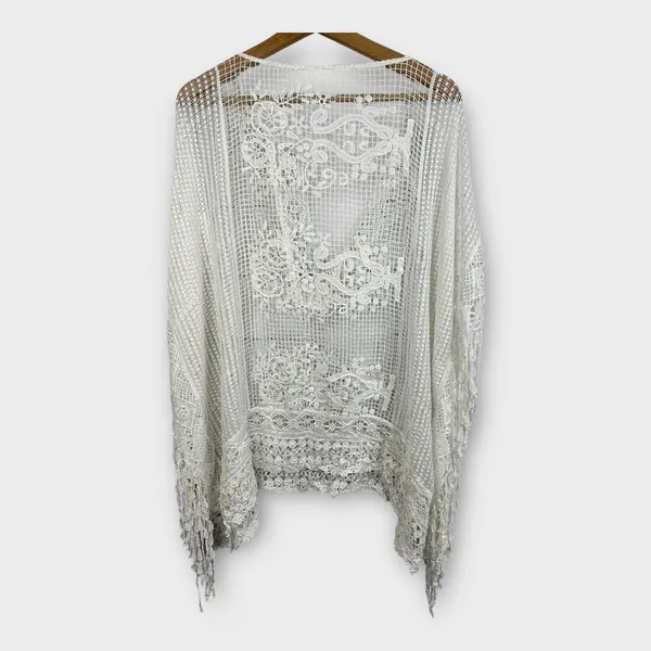 Womens size XL One Size Kimono Bohemian Crochet Lace Boho Coverup Festival White - Image 2