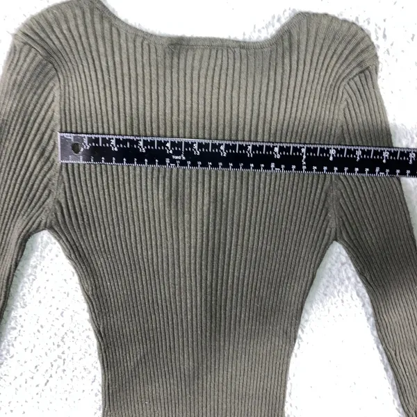 Derek Heart Ribbed Long Sleeve‎ Bodycon Mini Dress Women Medium Olive Green - Image 6