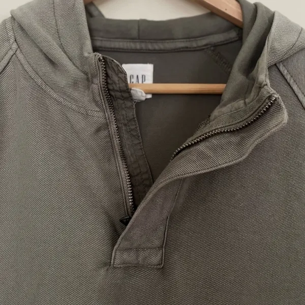 GAP Olive Green Henley Quarter-Zip Hoodie - Image 3