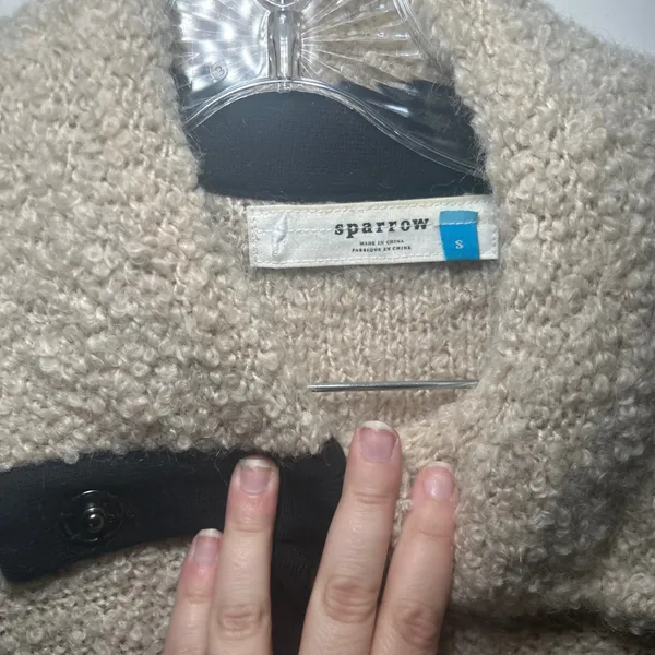 Sparrow Anthropologie Women Beige Black Wool Mohair Blend Zip Front Cardigan S - Image 4