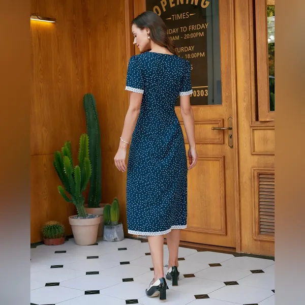 Rihoas Navy Polka Dot Lace Midi Dress - Image 4