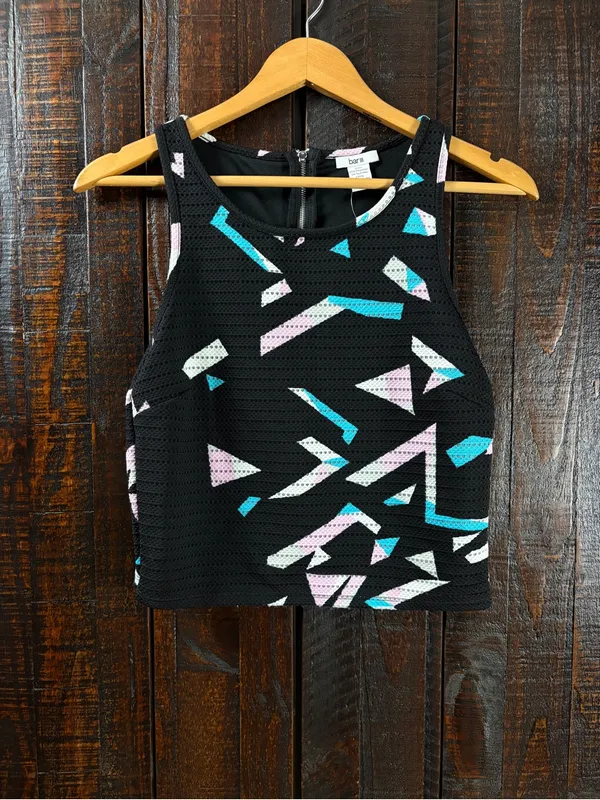 Bar III Lasercut Black Geo Print Cropped Tank Top Large - Image 5