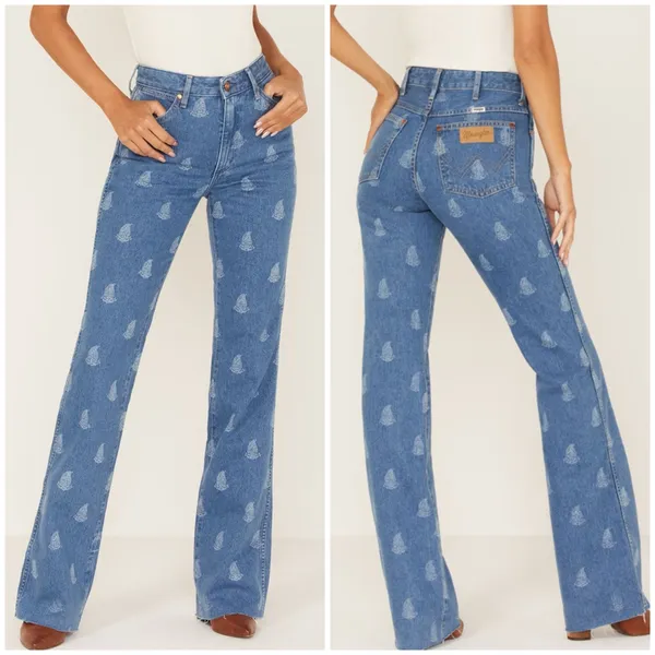 NWT WRANGLER Westward‎ 626 High Rise Bootcut Paisley Print Indigood Size 26 x 32 - Image 2