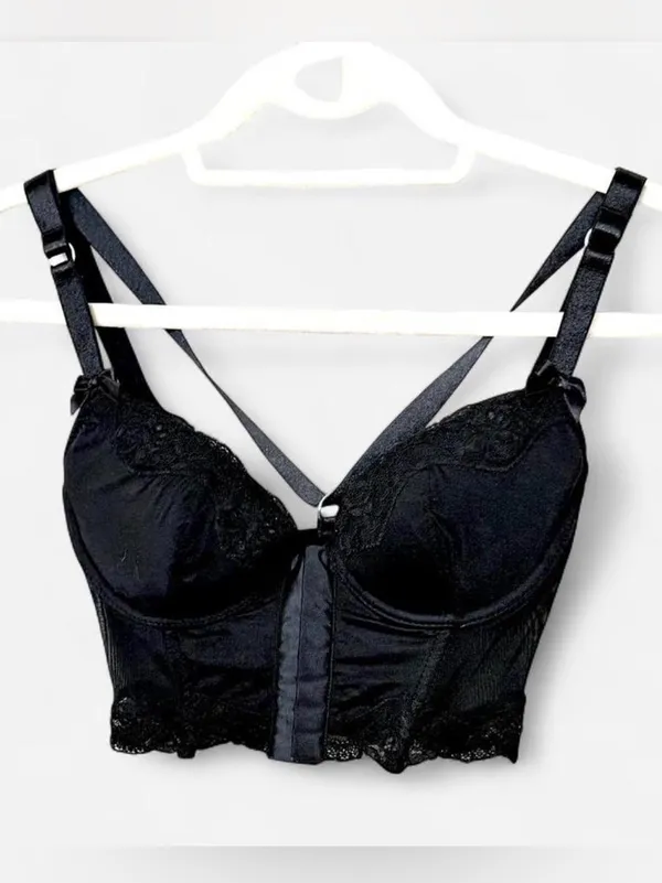 H&M Lace Cropped Corset Bustier Bralette w/Front Closure & Light Boning Sz 34B - Image 3