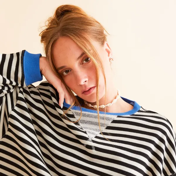 NWOT Free People Classic Striped Oversized Crewneck - Image 6