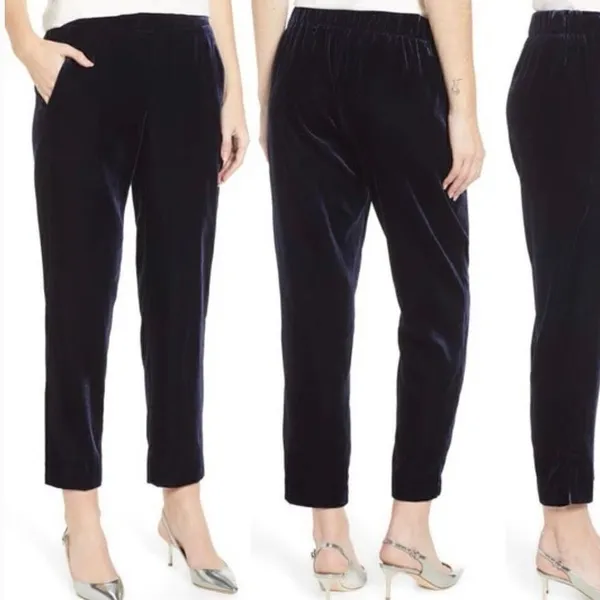 J.Crew velvet black high rise pull on pants size 2 - Image 2
