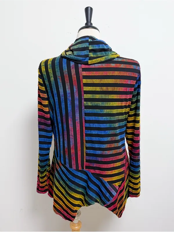 Feratelli Ombre Rainbow Stripe Cowl Neck Asymmetrical Hem Wearable Art Tunic L - Image 5