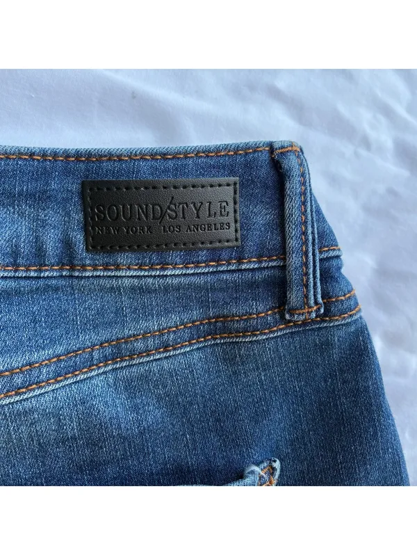Sound Style Womans Size 4 High Waisted Frayed Hem Med Wash Jean Cutoff Shorts - Image 3