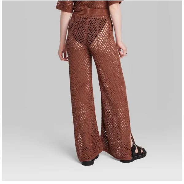 Wild Fable Dark Brown Leg Open Work Pants - Women's XS New - Image 3