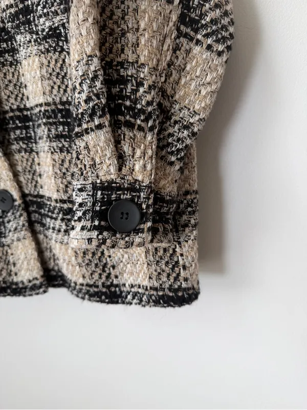 Zara Plaid Oversized Shirt Jacket Black Tan Shacket Tweed Oversized Size Medium - Image 4