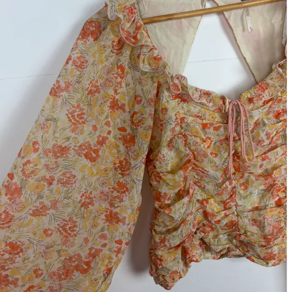 Free People Mabel Floral Printed Balloon Sleeve Peasant Top in Spring Combo M - Image 4