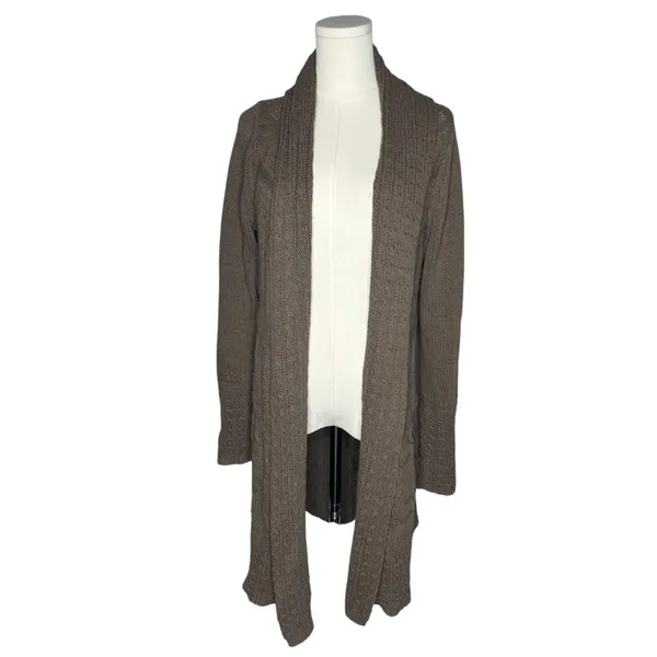 Angel of the North Anthropologie Brown Romi Cable Longline Open Front Cardigan - Image 4