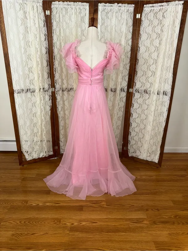 Pretty Vintage 1970s Pink Ruffle Union Made Prom/Bridesmaid Gown - Image 6