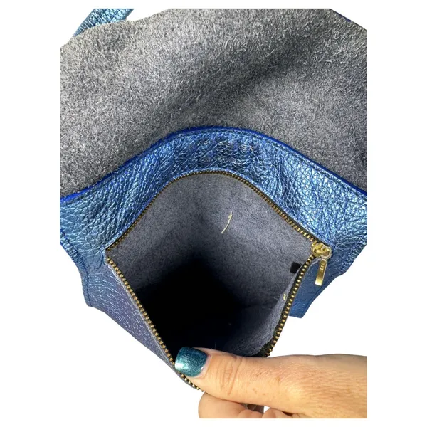 Kurt Geiger Blue Metallic Quirky Pebbled Leather Suede Shoulder Purse Handbag - Image 4