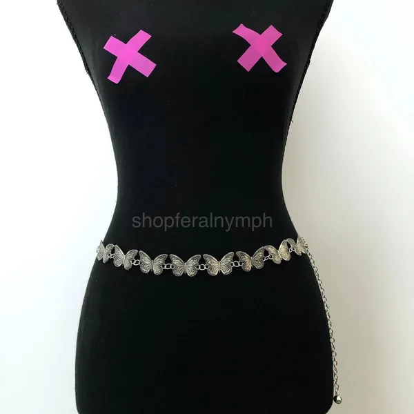 Vintage Y2K Silver Butterfly Chain Belt, Fits 12–36 Inches, X7GA1225 - Image 6