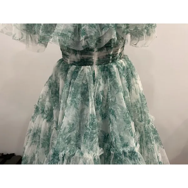 Sherri Hill 56128 Green Print Ruffle Off the Shoulder Gown Sz 6 NWOT - Image 8