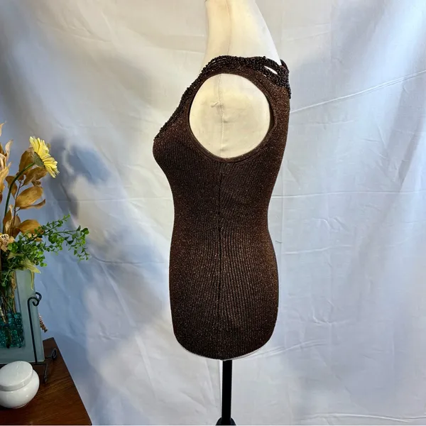 Vintage Cache Beaded Metallic Ribbed Tank Top Size Medium🧡 - Image 8