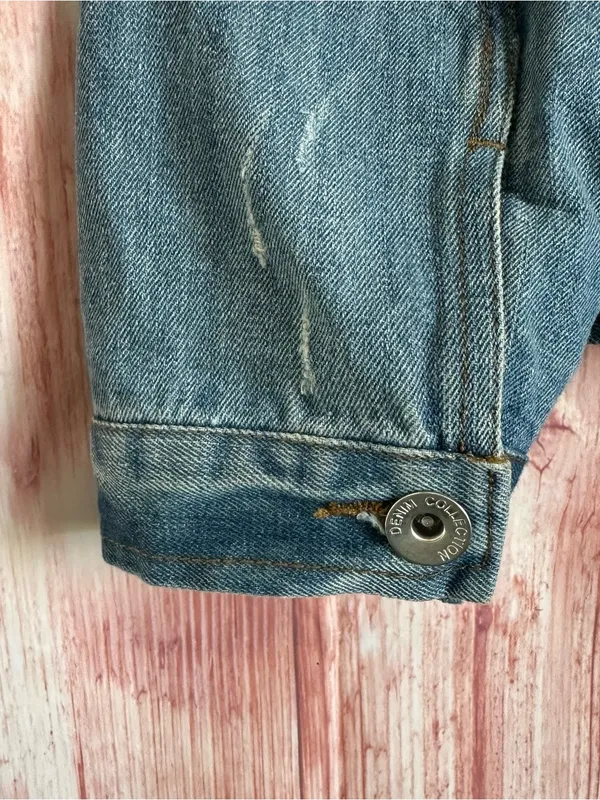 Ci Sono Blue Medium Wash Distressed Boyfriend Oversized Denim Jacket Size M - Image 12