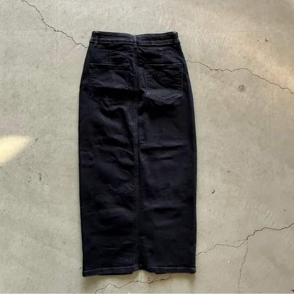 ASOS / ASOS DESIGN Petite denim maxi skirt with split hem / washed black - Image 11