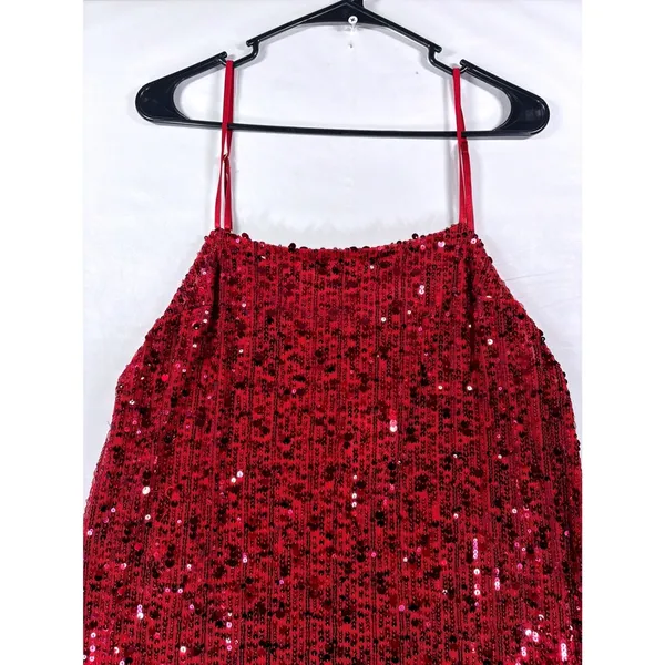 Intimately Free People Red Sequin Mini Slip Dress Square Neck Sz L OB1533256 NWT - Image 10