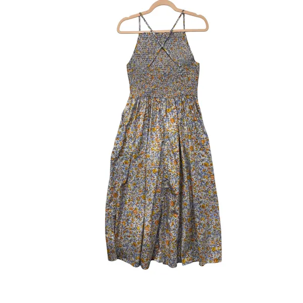 J.Crew Liberty Meadow Song Floral Smocked Cotton Poplin Midi Dress Blue Medium - Image 6