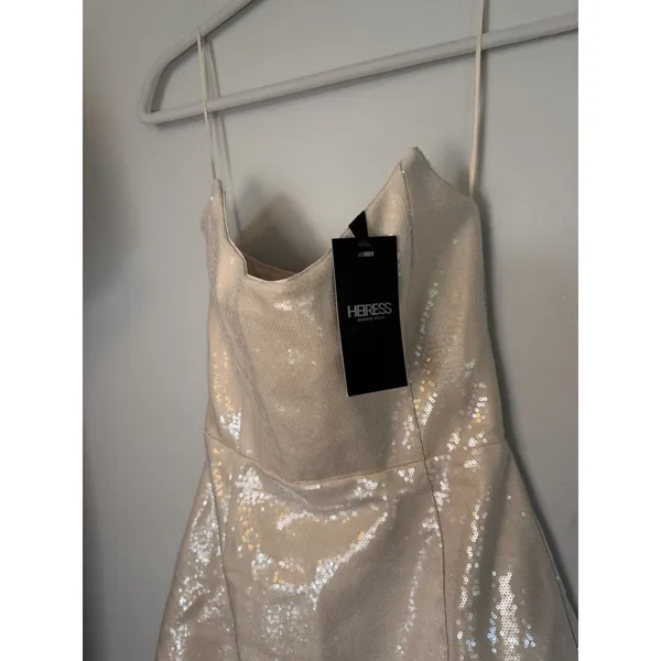 Heiress Beverly Hills Womens Strapless Sequin Corset Mini Dress Natural Sz S NWT - Image 14