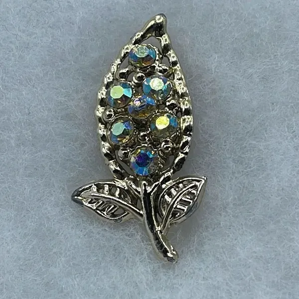 Vintage MCM leaf AB crystals large brooch. Gold - Image 5
