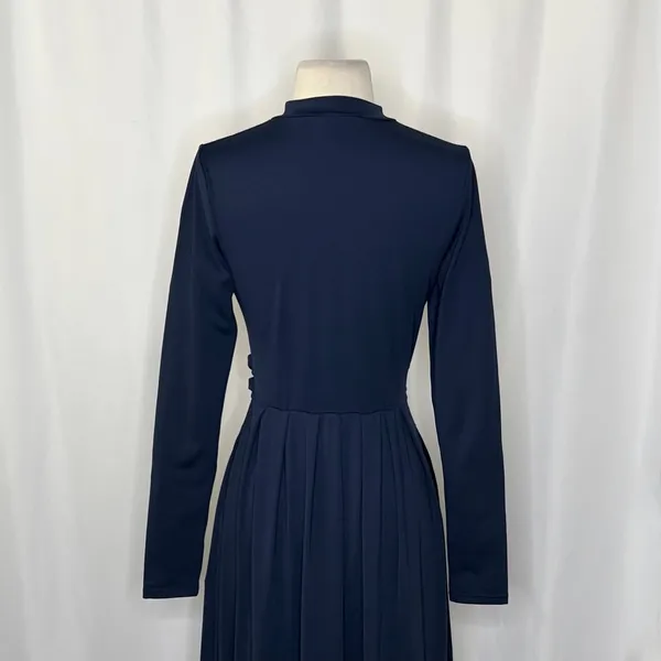 HALARA Navy Blue Mock Neck Long Sleeve Pocket Flare Maxi Casual Dress Knit XS - Image 11