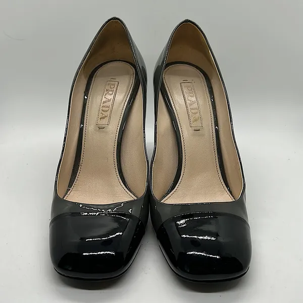 Prada Authenticated Black/Dark Gray Leather High Heels Shoes *Sz 37.5/US Sz 7.5* - Image 2