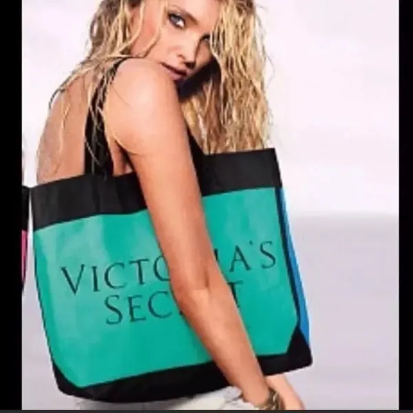 Victoria's Secret Green Blue Black Color Block Limited Edition Large Tote Bag - Image 6